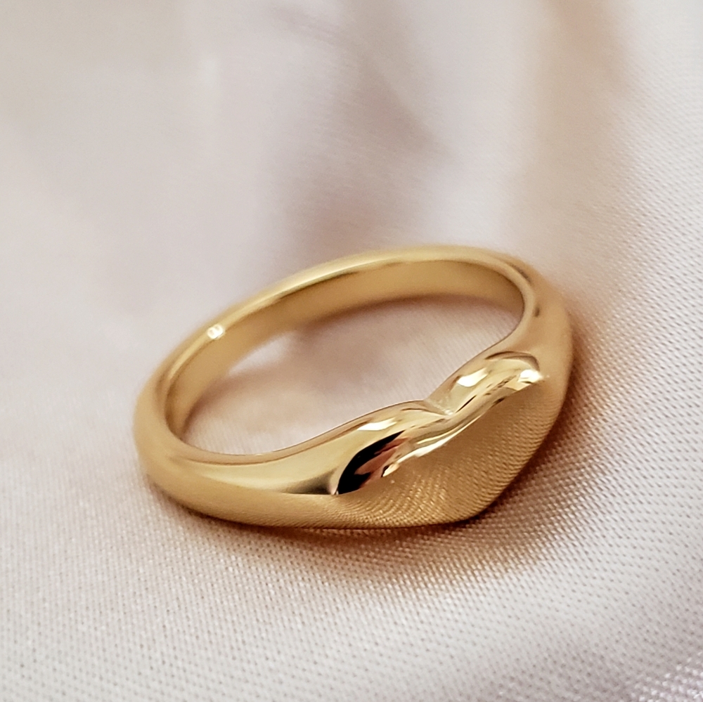 Gold Curved Signet Ring - Women Jewelry